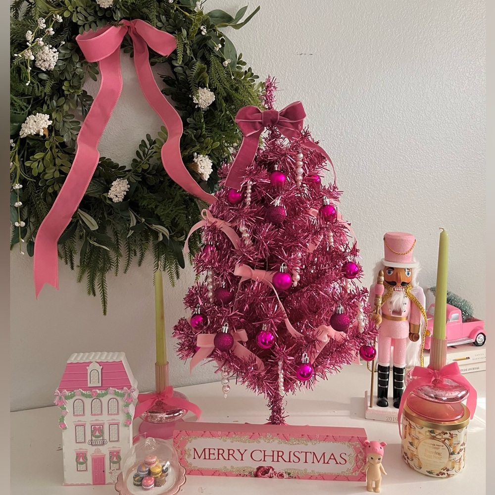 Pink Barbie Themr Christmas Tree 25” Glam Holiday Decor Vintage Style